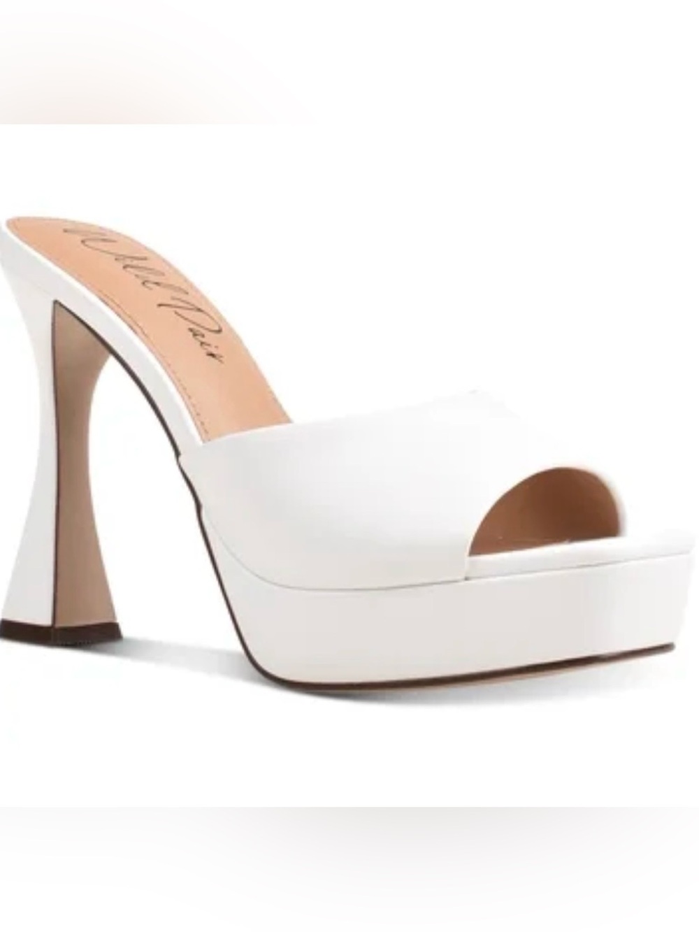 NIB Wild Pair Rajaah White Platform Flared Heel Slide Sandals Mules Size 8.5